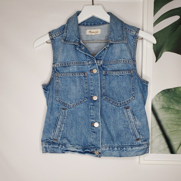 Madewell Jackets & Blazers - Madewell The Pocket Jean Vest Medium Wash Denim